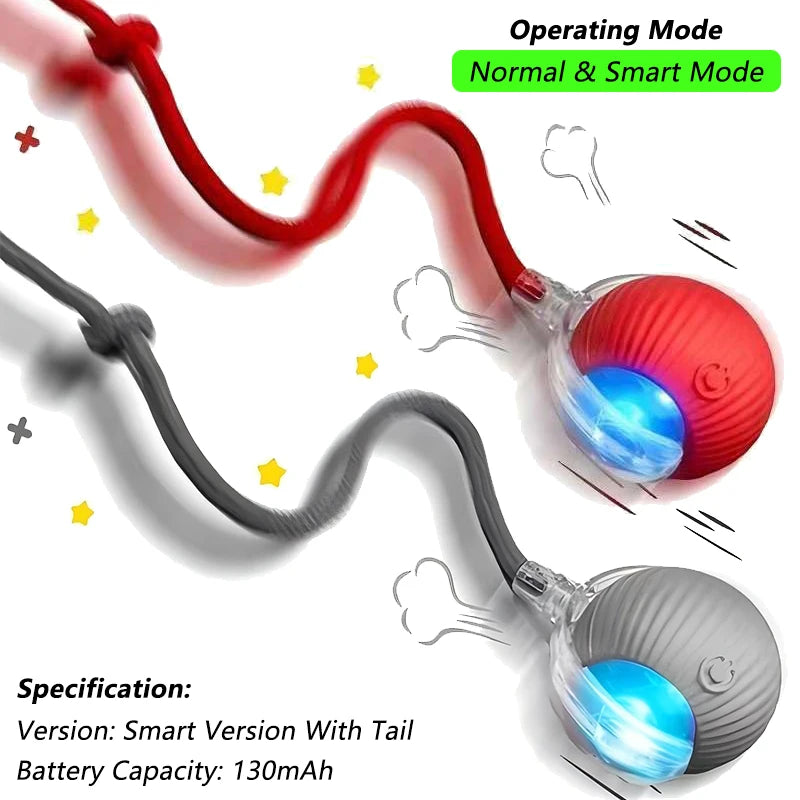 Motorized Rolling Ball Cat Toy with Faux Tail