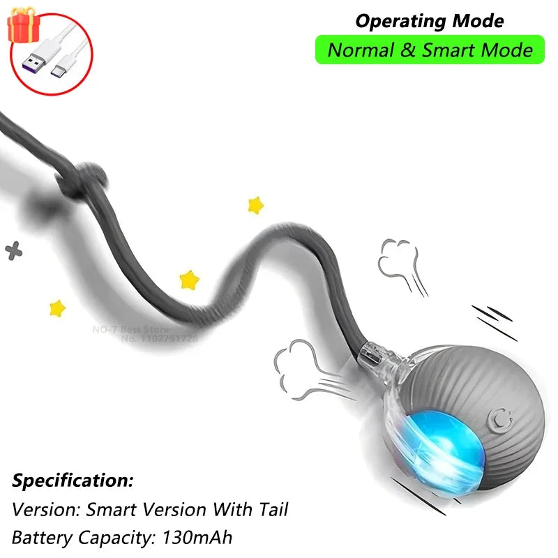 Motorized Rolling Ball Cat Toy with Faux Tail
