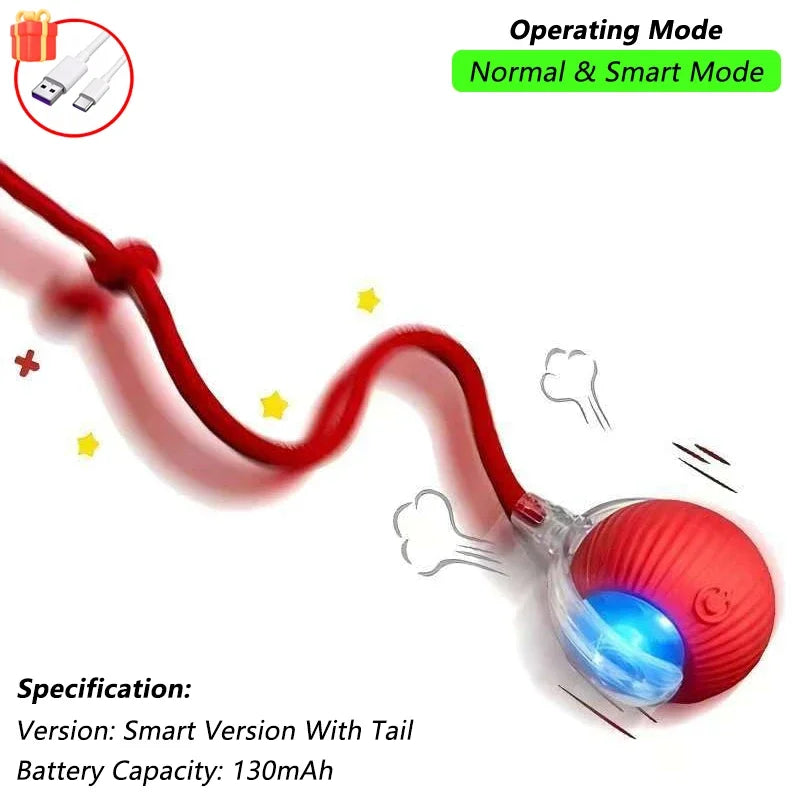 Motorized Rolling Ball Cat Toy with Faux Tail