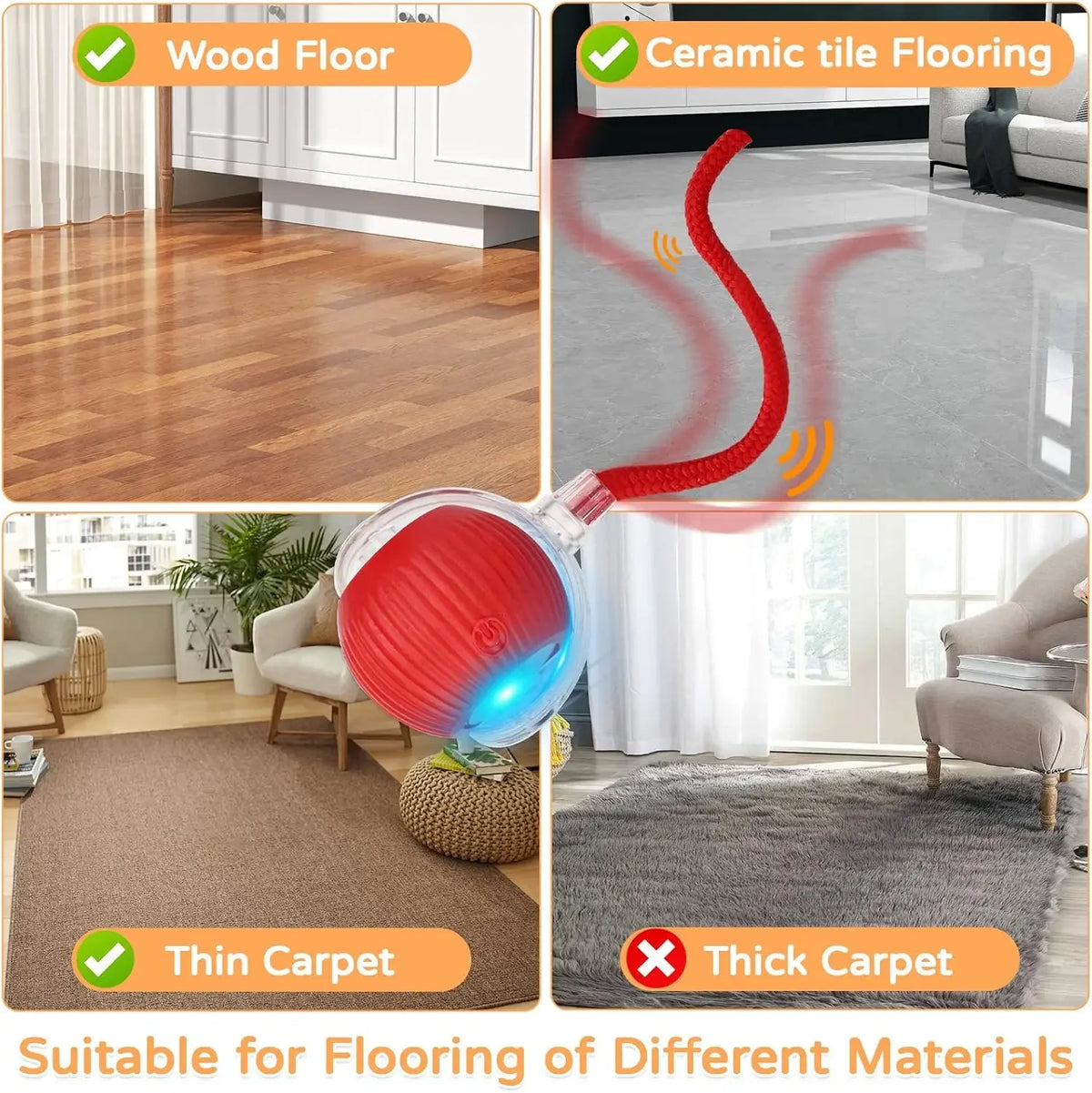 Motorized Rolling Ball Cat Toy with Faux Tail
