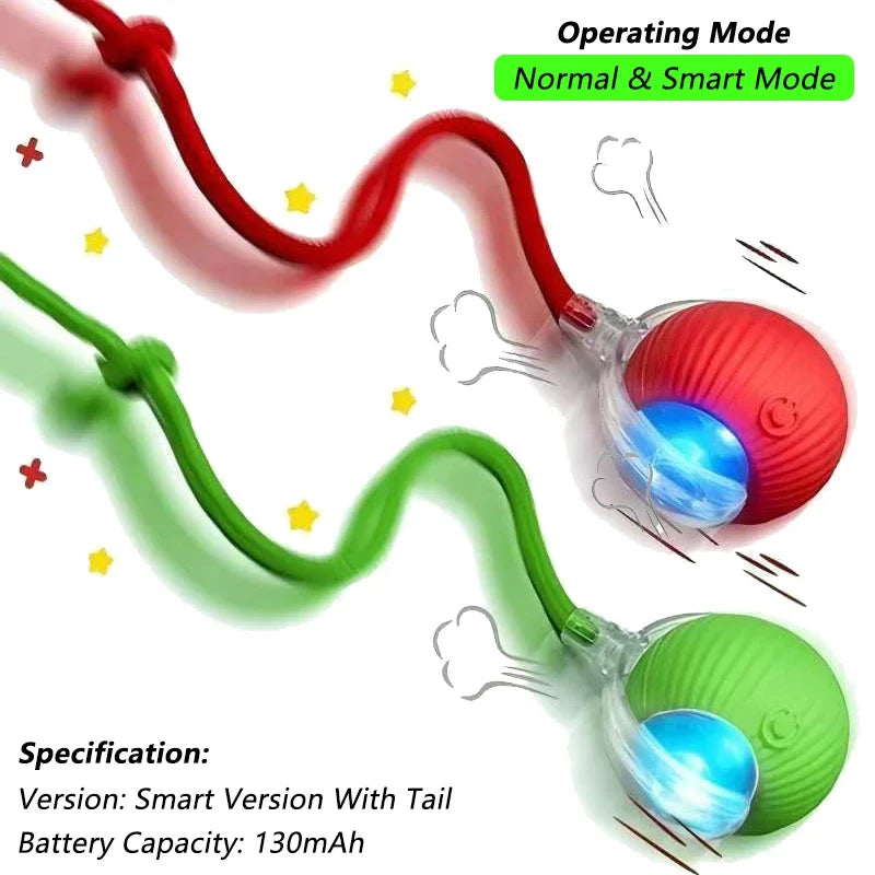Motorized Rolling Ball Cat Toy with Faux Tail