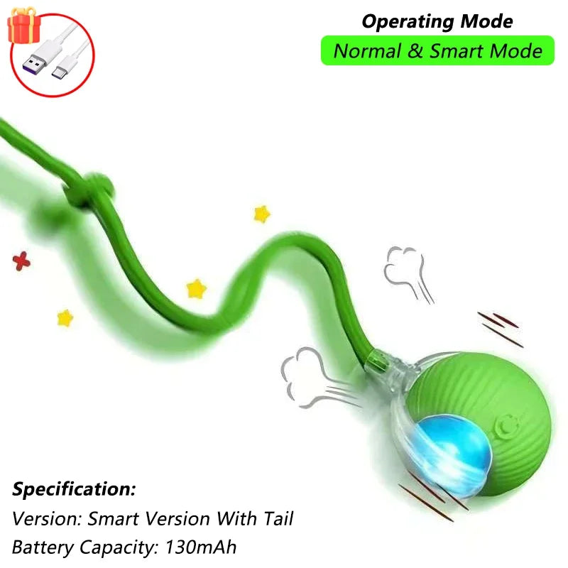 Motorized Rolling Ball Cat Toy with Faux Tail